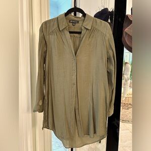 INC International Concepts Olive, Sheer Maxi Blouse. Chiffon-Type, Washable. M